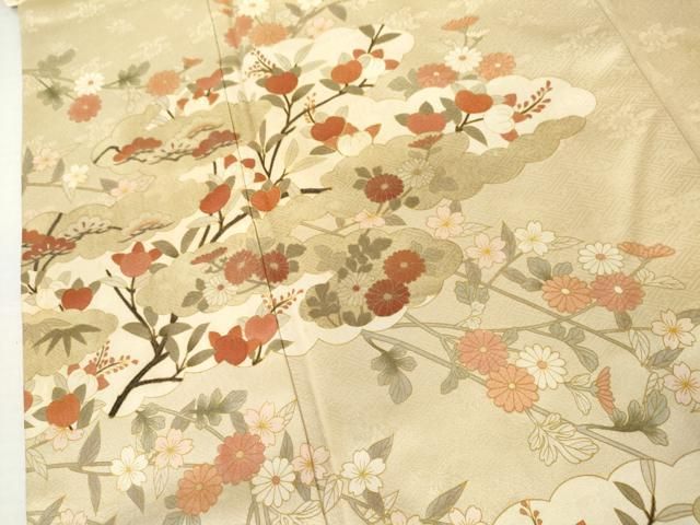 平和屋着物●訪問着 駒刺繍 雲取り枝花文 正絹 逸品 AABN0701cs