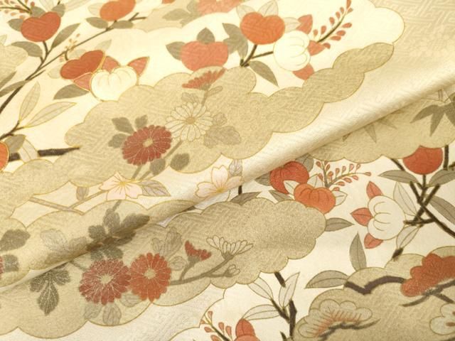 平和屋着物●訪問着 駒刺繍 雲取り枝花文 正絹 逸品 AABN0701cs