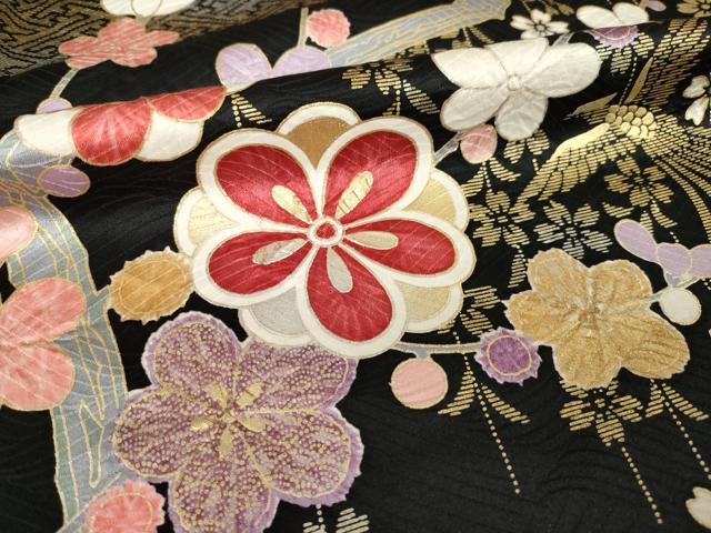 平和屋着物●豪華振袖 鳳凰花文 暈し染め 黒地 金銀彩 正絹 逸品 AABN0726ck