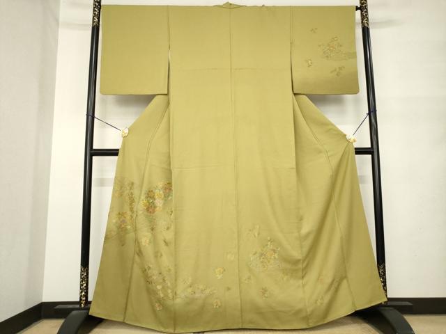 平和屋着物●訪問着 総刺繍 雲取り花文 金銀糸 正絹 逸品 AABN0736ck