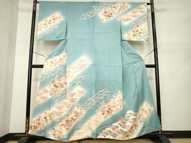 平和屋着物●十日町老舗ブランド 吉澤友禅 吾妻徳穂 訪問着 刺繍 草花文 松坂屋扱い 正絹 逸品 AABN0738ck