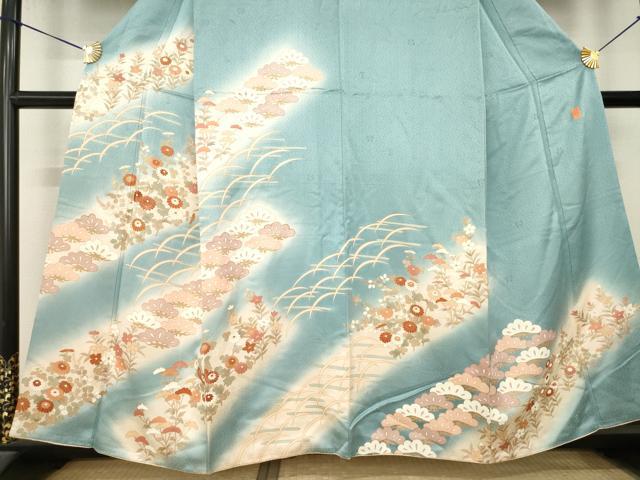 平和屋着物●十日町老舗ブランド 吉澤友禅 吾妻徳穂 訪問着 刺繍 草花文 松坂屋扱い 正絹 逸品 AABN0738ck