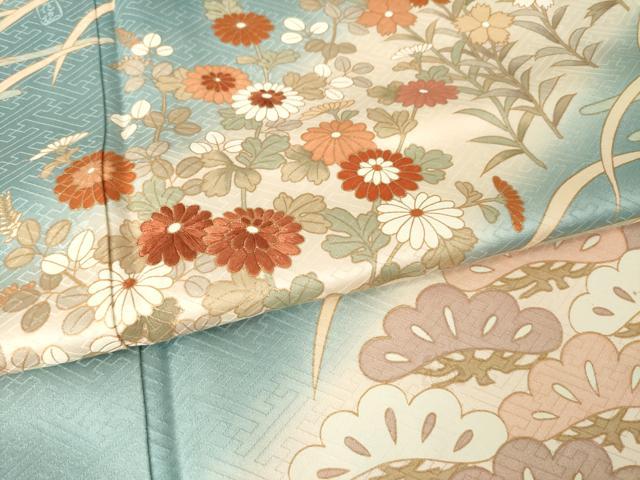平和屋着物●十日町老舗ブランド 吉澤友禅 吾妻徳穂 訪問着 刺繍 草花文 松坂屋扱い 正絹 逸品 AABN0738ck
