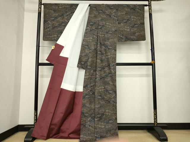 平和屋着物●都喜ヱ門 本場大島紬 9マルキ 花鳥文 藤絹織物謹製 正絹 逸品 AABN0740ck