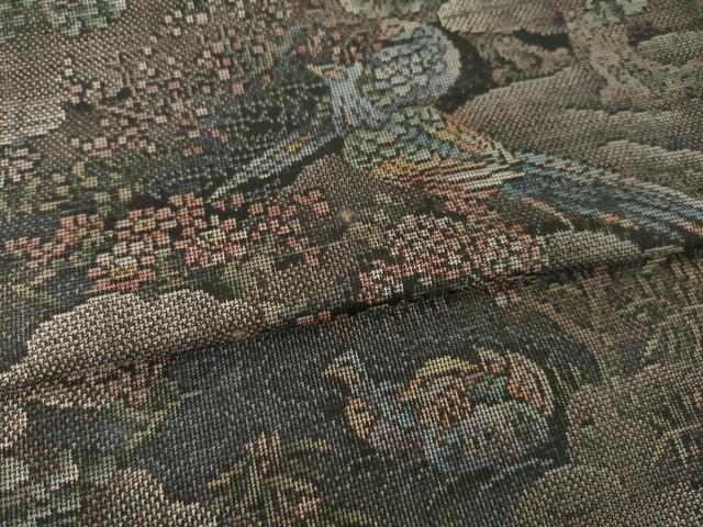 平和屋着物●都喜ヱ門 本場大島紬 9マルキ 花鳥文 藤絹織物謹製 正絹 逸品 AABN0740ck