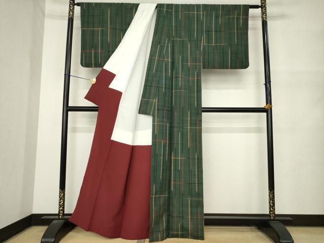 平和屋着物●上質な紬 格子 正絹 逸品 AABN0741ck