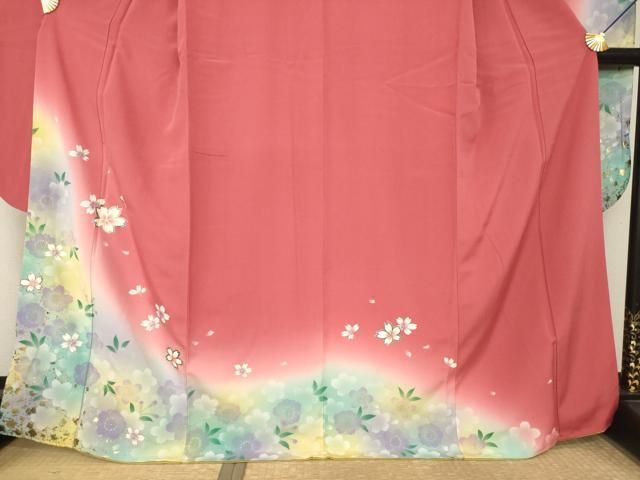 平和屋着物●豪華振袖 舞桜文 暈し染め 金銀彩 正絹 逸品 AABN0761ck