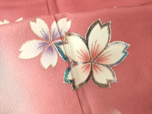 平和屋着物●豪華振袖 舞桜文 暈し染め 金銀彩 正絹 逸品 AABN0761ck