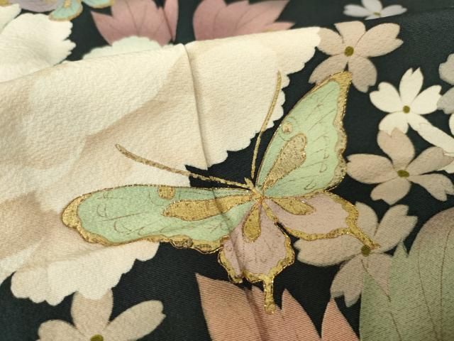 平和屋着物●豪華振袖 花蝶文 金糸 金彩 正絹 逸品 AABN0762ck
