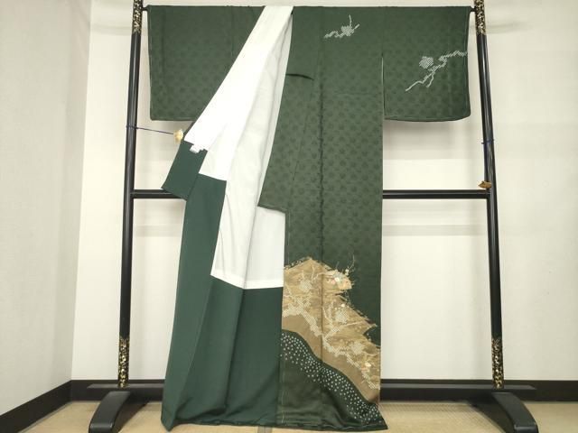 平和屋着物●訪問着 絞り 刺繍 松皮菱花文 金彩 正絹 逸品 未使用 AABN0764ck