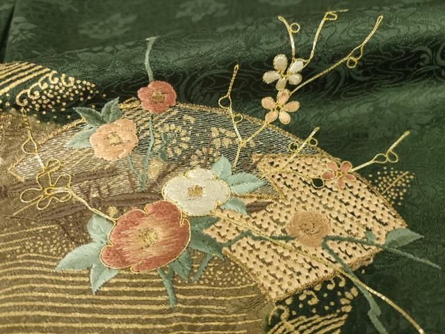 平和屋着物●訪問着 絞り 刺繍 松皮菱花文 金彩 正絹 逸品 未使用 AABN0764ck