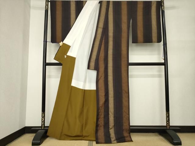 平和屋着物●上質な紬 間道 正絹 逸品 AABN0777ck