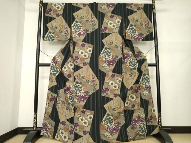 平和屋着物●小紋 色紙重ね花文 乱菊 嵐山よしむら謹製 洗える着物 AABN0779ck