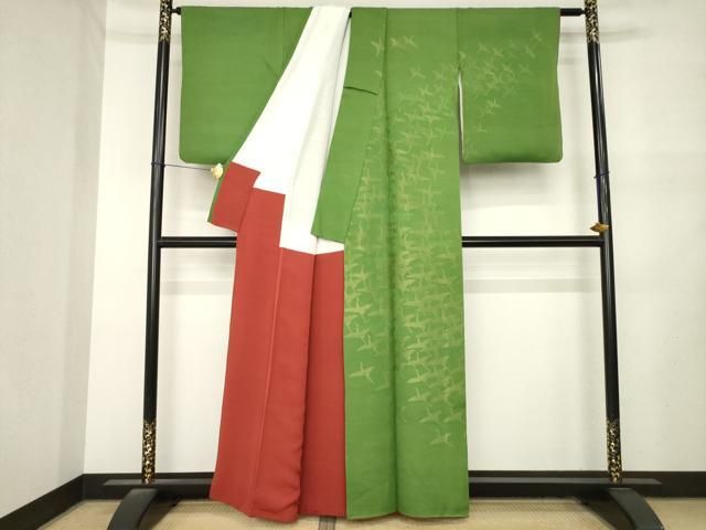平和屋着物●訪問着 作家物 寿光織 飛鶴文 金糸 正絹 逸品 AABN0780ck