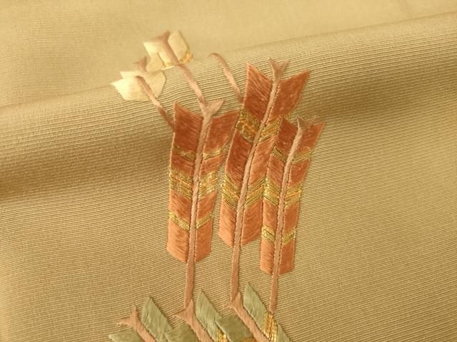 平和屋着物●訪問着 駒刺繍 矢羽根花文 正絹 逸品 AABN0787ck