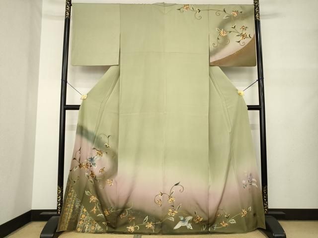 平和屋着物●訪問着 作家物 更紗花鳥文 暈し染め 金銀彩 正絹 逸品 AABN0789ck