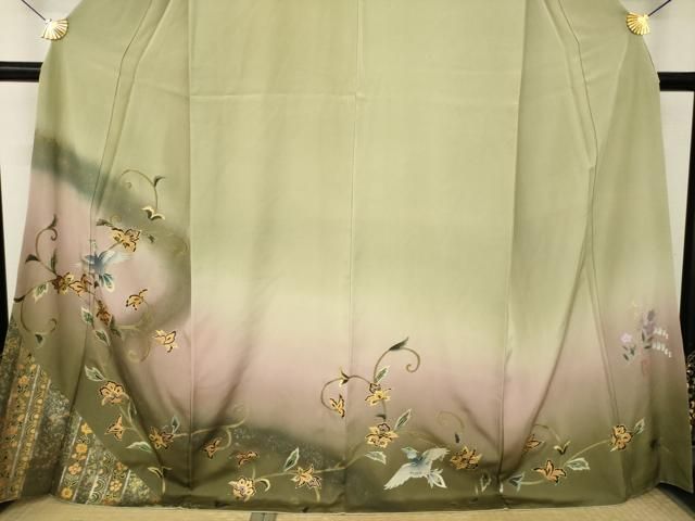 平和屋着物●訪問着 作家物 更紗花鳥文 暈し染め 金銀彩 正絹 逸品 AABN0789ck