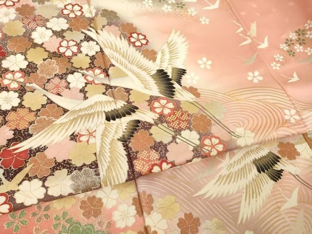 平和屋着物●豪華振袖 飛鶴花文 正絹 逸品 AABN0795ck