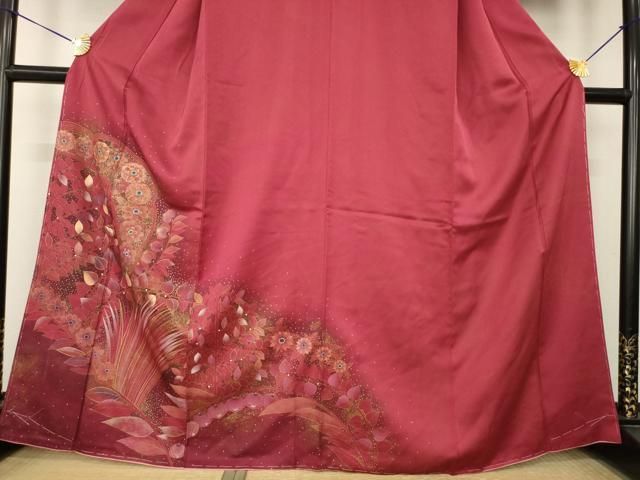 平和屋着物●訪問着 駒刺繍 草花文 金糸 金彩 正絹 逸品 AABN0802ck