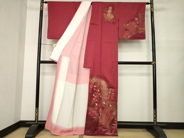 平和屋着物●訪問着 駒刺繍 草花文 金糸 金彩 正絹 逸品 AABN0802ck