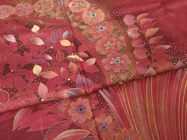 平和屋着物●訪問着 駒刺繍 草花文 金糸 金彩 正絹 逸品 AABN0802ck