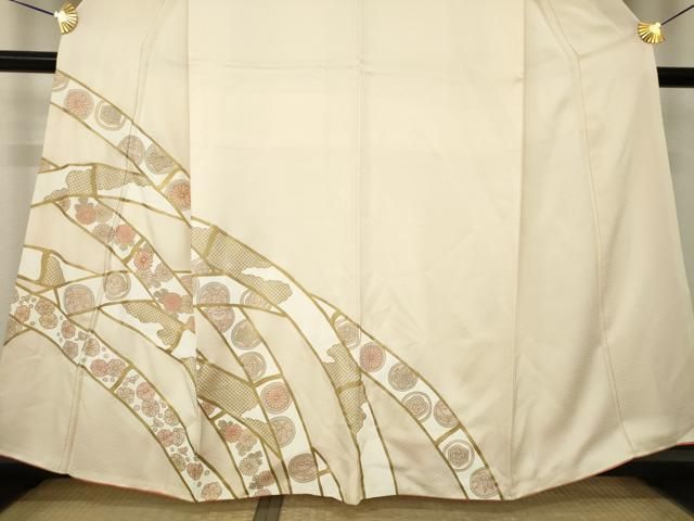 平和屋着物●訪問着 駒刺繍 竹取花丸文 金彩 正絹 逸品 AABN0809ck