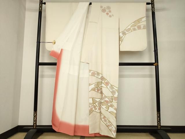 平和屋着物●訪問着 駒刺繍 竹取花丸文 金彩 正絹 逸品 AABN0809ck