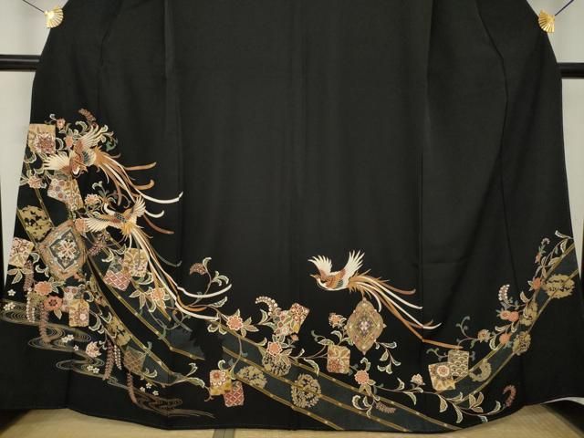 平和屋着物●豪華黒留袖 鳳凰花文 正絹 逸品 AABN0813ck