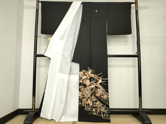 平和屋着物●豪華黒留袖 鳳凰花文 正絹 逸品 AABN0813ck