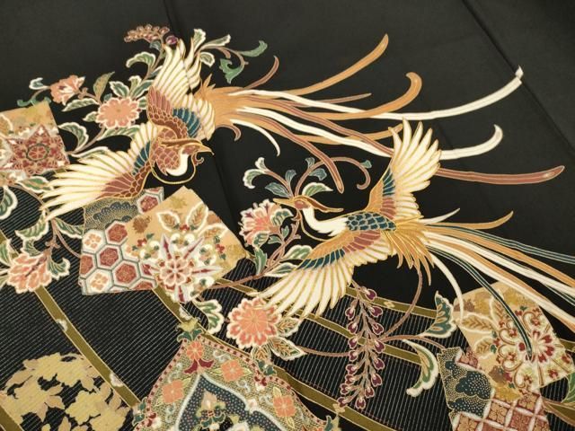 平和屋着物●豪華黒留袖 鳳凰花文 正絹 逸品 AABN0813ck