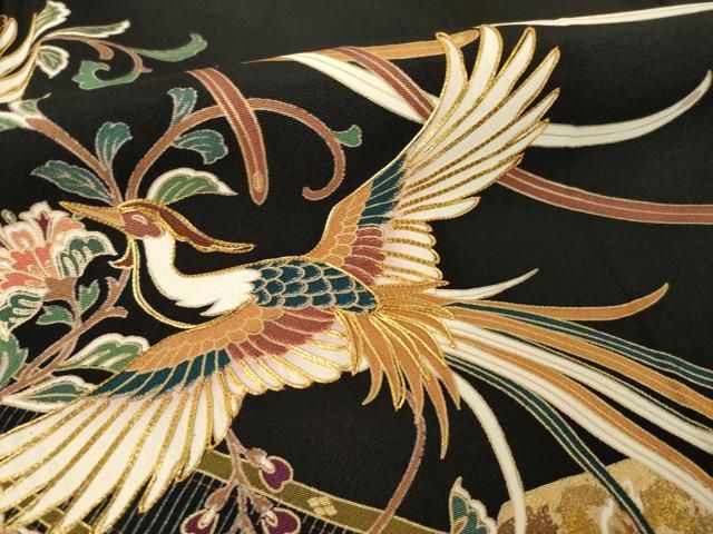 平和屋着物●豪華黒留袖 鳳凰花文 正絹 逸品 AABN0813ck