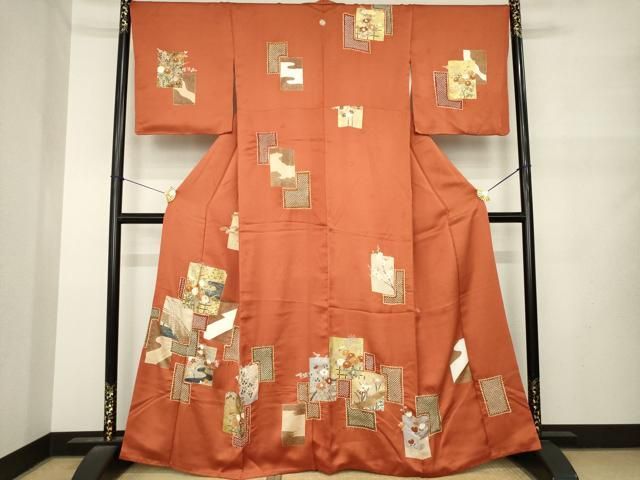 平和屋着物●訪問着 絞り 駒刺繍 色紙重ね花文 正絹 逸品 AABN0815ck