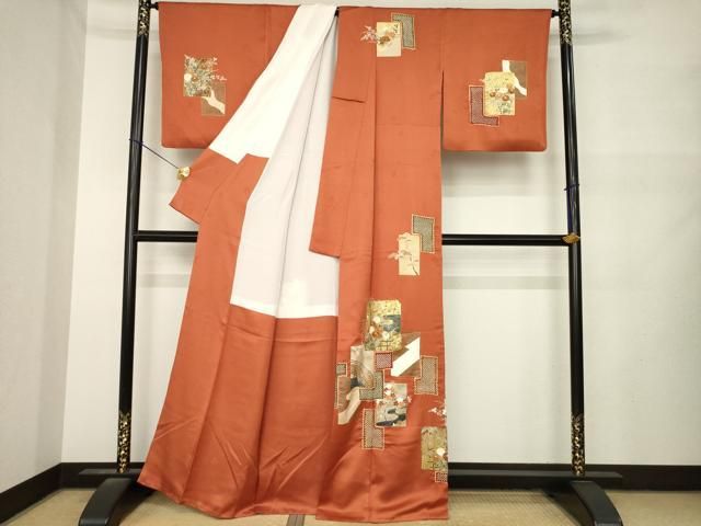 平和屋着物●訪問着 絞り 駒刺繍 色紙重ね花文 正絹 逸品 AABN0815ck