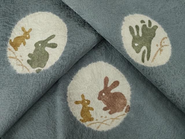 平和屋着物●上質な小紋 絞り 兎芝丸文 正絹 逸品 AABN0818ck