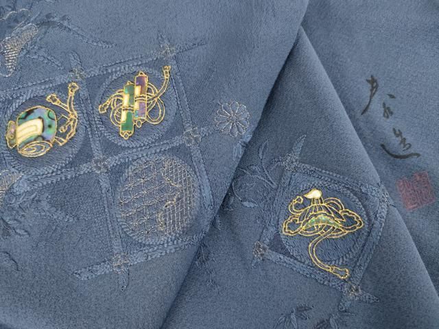 平和屋着物●螺鈿作家 甲斐泰造 色留袖 総刺繍 螺鈿 宝尽くし 正絹 逸品 AABN0828ck