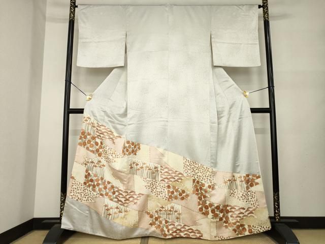 平和屋着物●豪華色留袖 駒刺繍 草花文 正絹 逸品 AABN0834ck