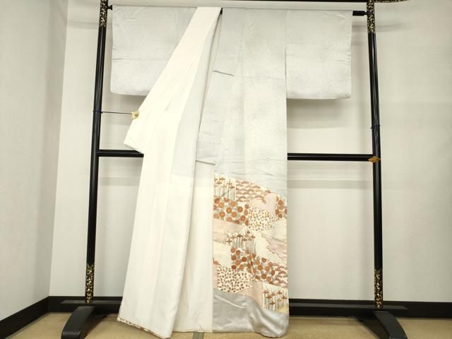 平和屋着物●豪華色留袖 駒刺繍 草花文 正絹 逸品 AABN0834ck