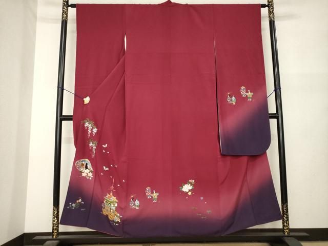 平和屋着物●豪華振袖 刺繍 山車人物文 暈し染め 金糸 正絹 逸品 AABN0838ck