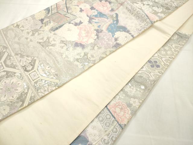 平和屋着物◎六通柄袋帯 唐織 女人花文 銀糸 正絹 逸品 AABN0846ps