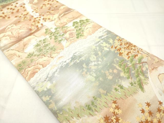 平和屋着物◎六通柄袋帯 風景文 引箔 正絹 逸品 AABN0847ps
