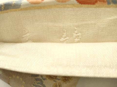 平和屋着物◎六通柄袋帯 扇面花文 金糸 正絹 逸品 AABN0861ps