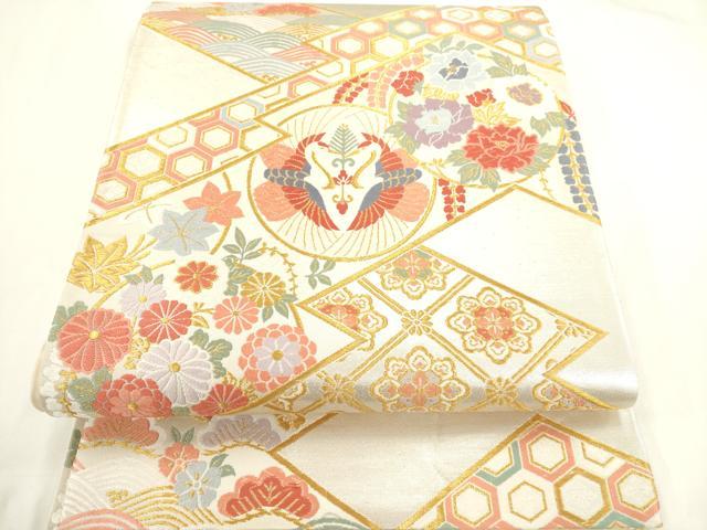 平和屋着物◎六通柄袋帯 唐織 吉祥花鳥文 金銀糸 正絹 逸品 AABN0881ps