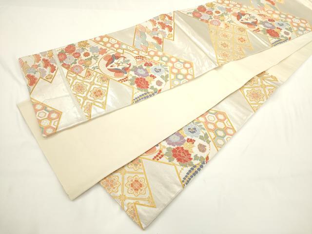 平和屋着物◎六通柄袋帯 唐織 吉祥花鳥文 金銀糸 正絹 逸品 AABN0881ps
