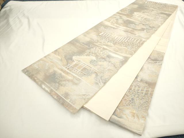 平和屋着物◎六通柄袋帯 京洛錦 風景文 二重引箔 正絹 逸品 AABN0886ps