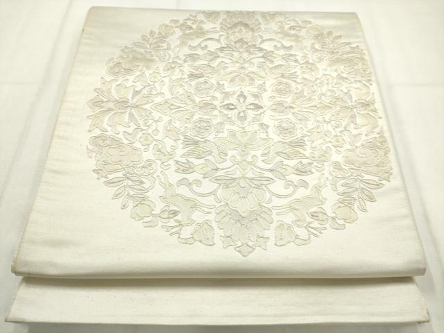 平和屋着物◎太鼓柄袋帯 総刺繍 駒刺繍 鳥獣花文 正絹 逸品 AABN0895ps