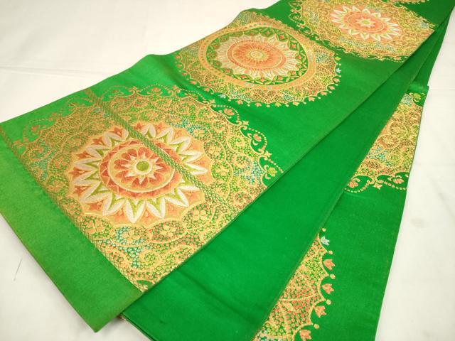 平和屋着物◎六通柄袋帯 花絵皿文 金銀糸 正絹 逸品 AABN0910ps