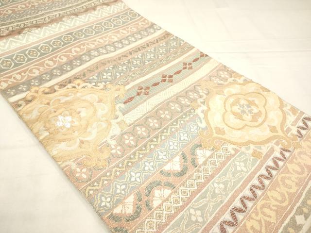 平和屋着物◎珀寿綴 六通柄袋帯 花横段文 金銀糸 正絹 逸品 AABN0919ps