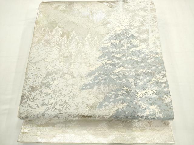 平和屋着物◎六通柄袋帯 樹林風景文 銀糸 正絹 逸品 AABN0927ps