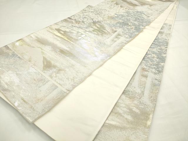 平和屋着物◎六通柄袋帯 樹林風景文 銀糸 正絹 逸品 AABN0927ps