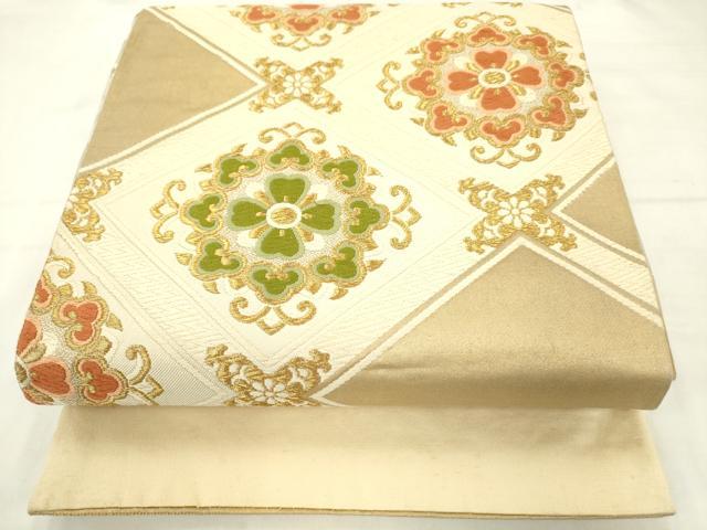 平和屋着物◎六通柄袋帯 唐織 天井花文 金糸 正絹 逸品 AABN0935ps